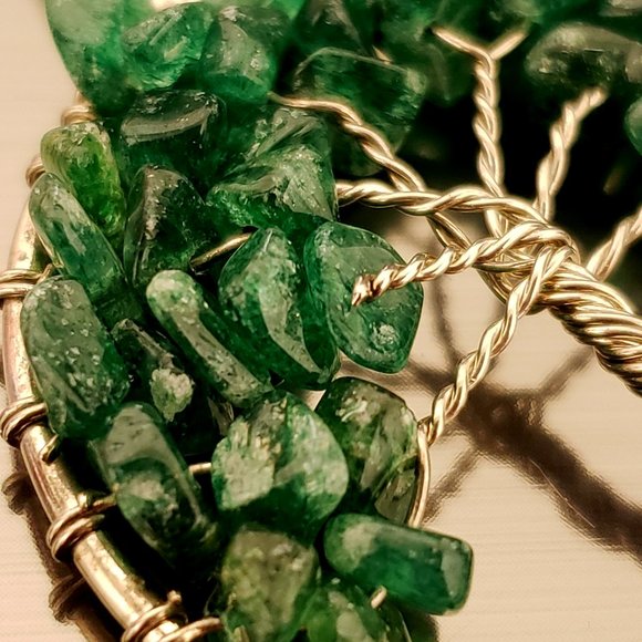 Sterling Silver Jade Emerald Green Semi-Precious Stone Tree of Life Pendant - Picture 5 of 8